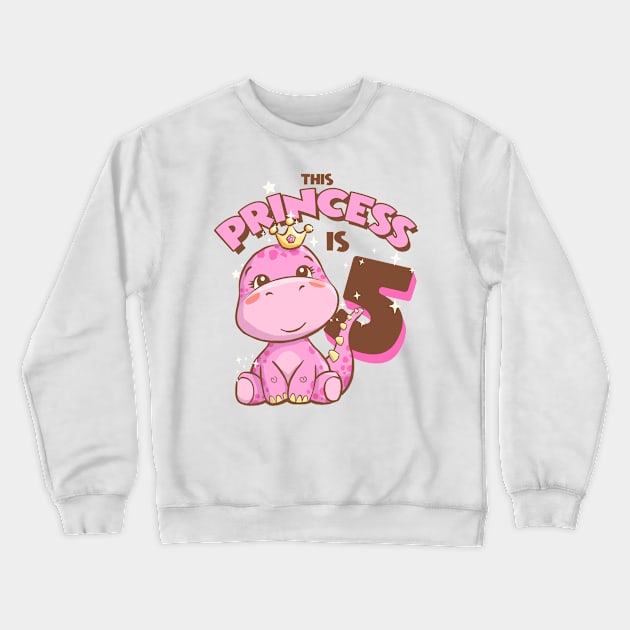 This Princess is 5 Girls 5th Birthday Pink Dinosaur Party Crewneck Sweatshirt by Irene Koh Studio